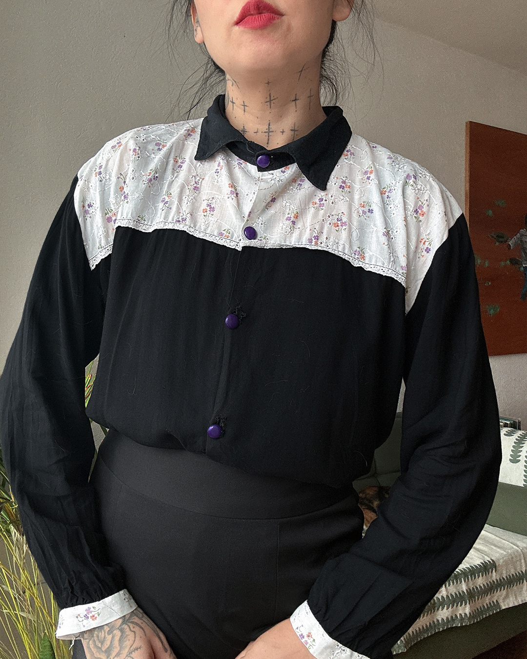 Blusa cottagecore negro